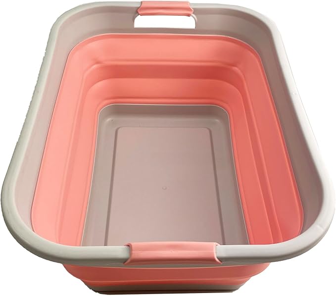 SAMMART 41L (10.8 gallon) Collapsible Plastic Laundry Basket - Foldable Pop Up Storage Container/Organizer - Portable Washing Tub - Space Saving (Grey/Quartz Pink, Rectangular) by SAMMART