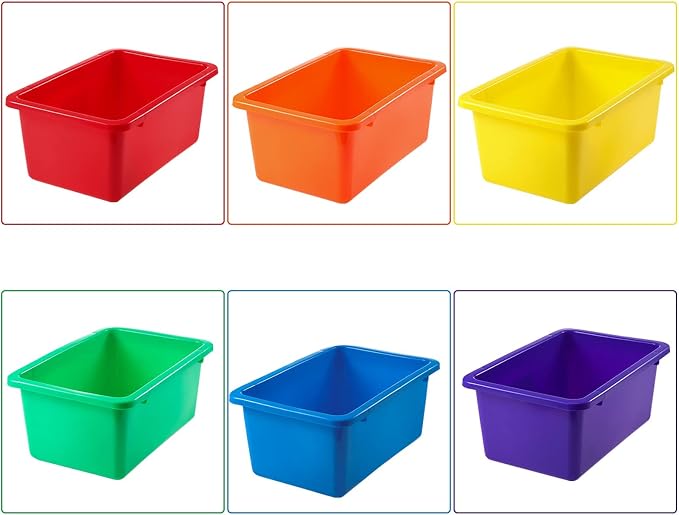 Outus 24 Pack Book Bins for Classroom Plastic Cubby Storage Bins Colored Kids Toy Organizer Container with 120 Pcs Self Adhesive Label for Student Teacher Library School Office Home(Rainbow Color) - Image 3