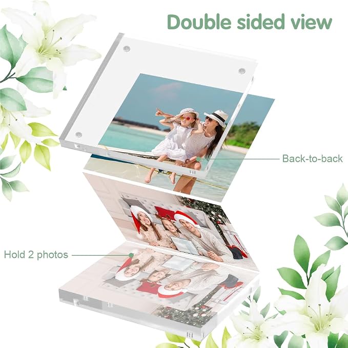 4x6 Acrylic Picture Frame 10 Pack | Clear Picture Frames Double Sided Magnetic Freestanding Photo Block Frame Desktop Display Floating Frameless - Image 3