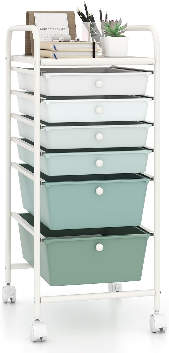 Giantex 6 Storage Drawer Cart Rolling Organizer Cart for Tools Scrapbook Paper Home Office School Multipurpose Mobile Utility Cart, Green Gradient by Giantex