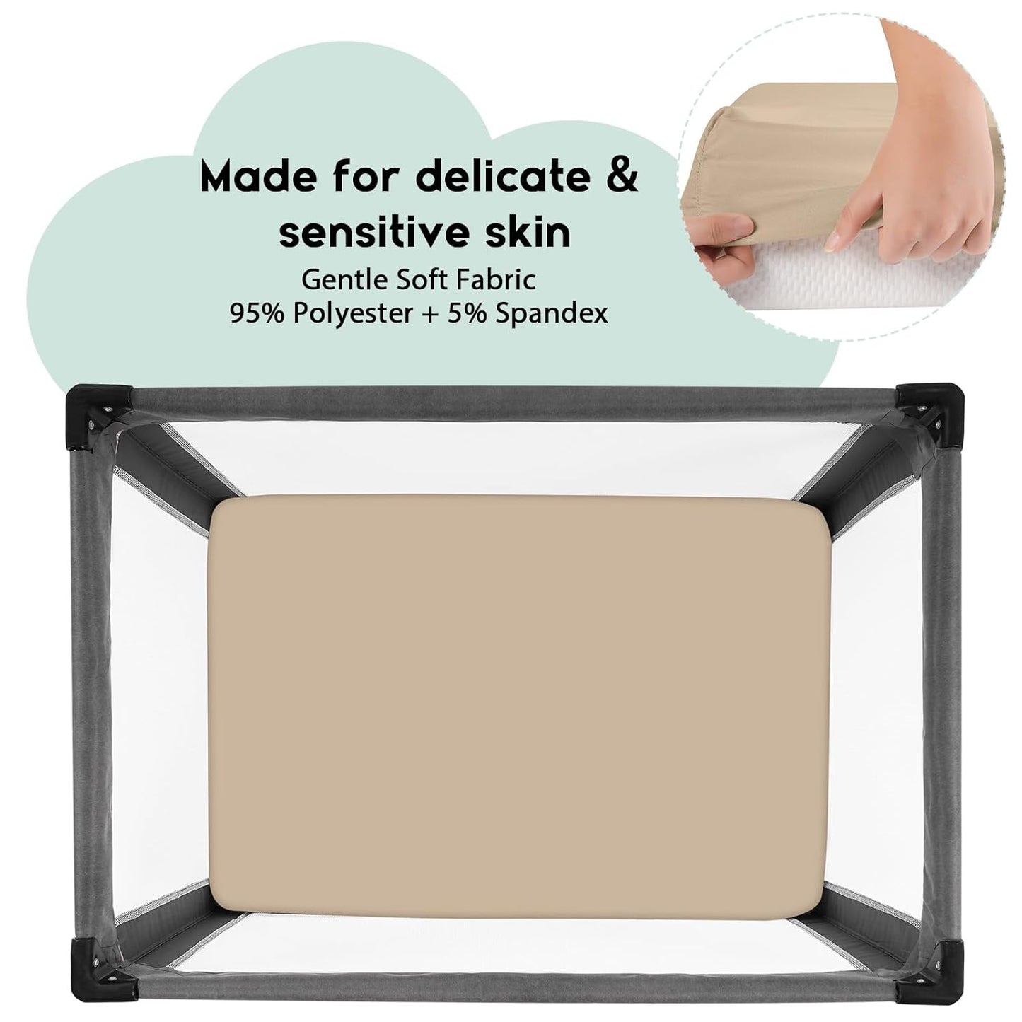 Yoofoss Pack and Play Sheets Fitted, Mini Crib Sheets 2-Pack for Pack N Play Mattress, Stretchy Playard Sheet, Soft and Breathable (Apricot-Green)