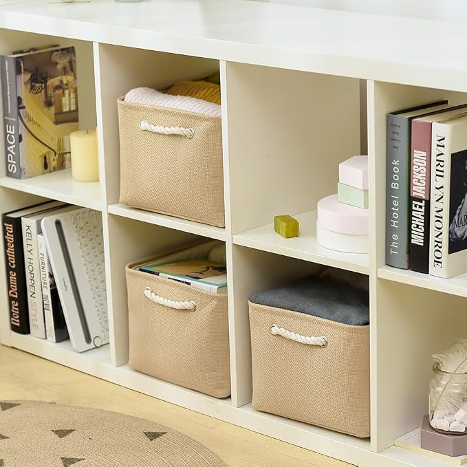 Organization and Storage Bin for Shelves - Large 3 Pack 16x12x8 inch Storage Basket for Organizing, Canves Storage Cubes for Organizer Toy Closet Cloth Gift (Beige) - Image 3