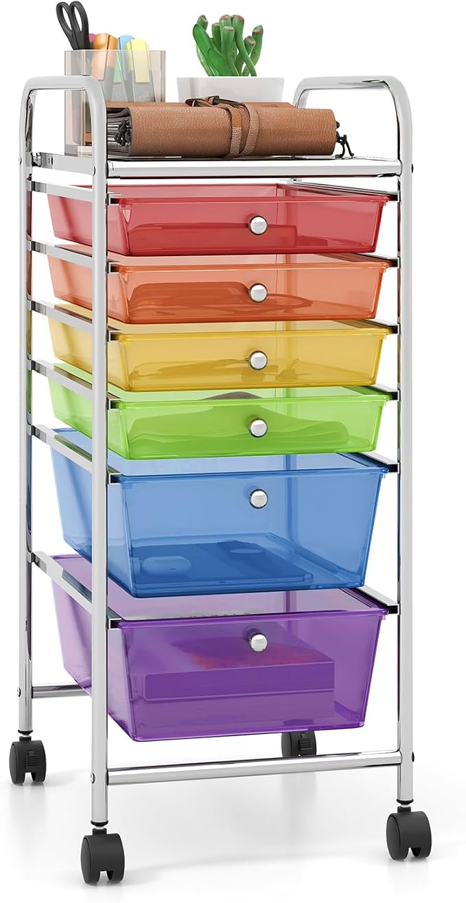 Giantex 6 Storage Drawer Cart Rolling Organizer Cart for Tools Scrapbook Paper Home Office School Multipurpose Mobile Utility Cart (Multicolor) by Giantex