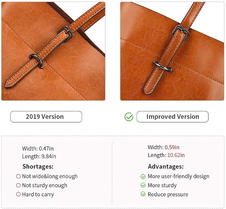 Kattee Vintage Genuine Leather Tote Shoulder Bag for Women | Genuine leather tote with adjustable straps, 7 pockets, and room for a 14-inch laptop, ideal for work and travel. - Image 6