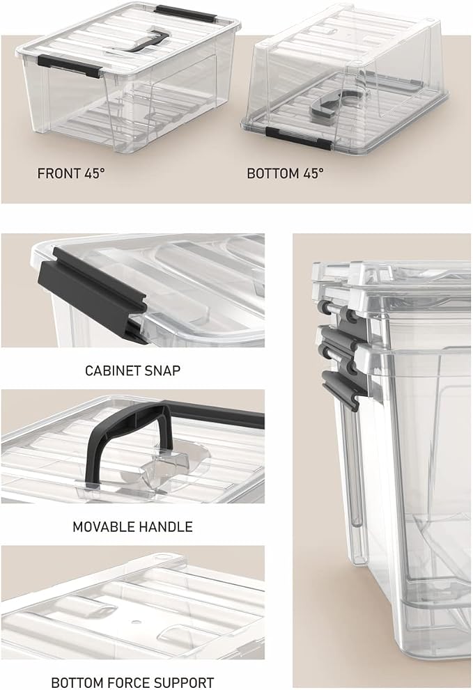 WYT 12 Pack Small 5-Quart Clear Plastic Storage Bins with Lids and Latch Buckles, Storage Organizer Container with Handle - Image 3
