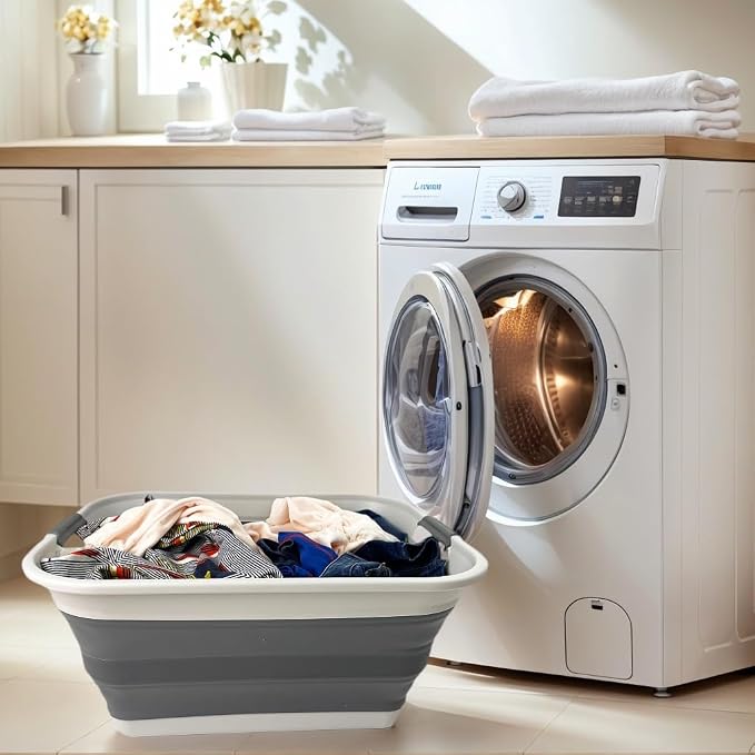 SAMMART 42L (11 Gallon) Collapsible Plastic Laundry Basket - Foldable Pop Up Storage Container/Organizer - Portable Washing Tub - Space Saving Hamper/Basket (1, Grey/Steel Grey) - Image 4