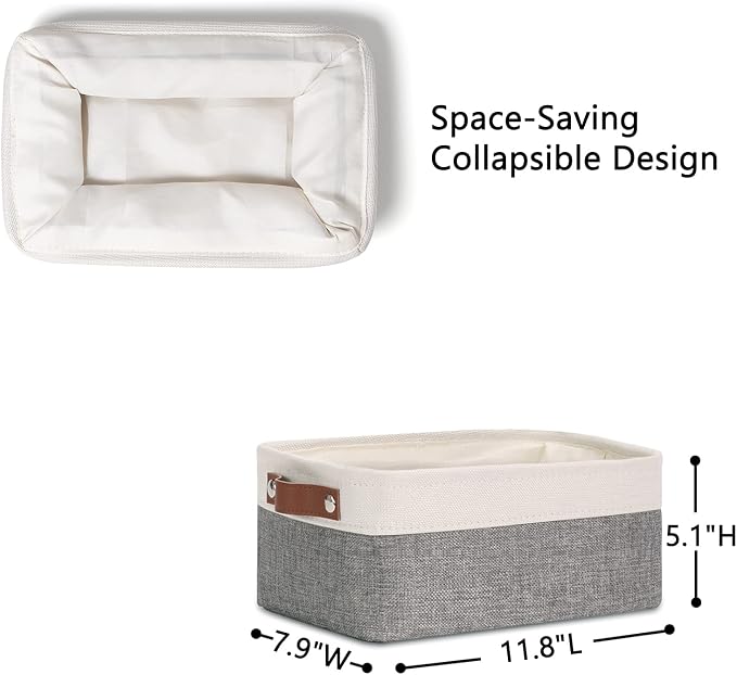 DULLEMELO Small Storage Baskets 6 Pack, Fabric Collapsible Gift Storage Baskets for Shelves, Closets, Nursery, Home, Office Organizing,Small Canvas Linen Rectangular Storage Bins (6-Pack, White&Grey) - Image 4