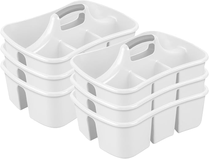 Sterilite Divided Ultra Caddy Storage Organizer for Bathroom, White, 4-Pack | Large Organization Holders and Stackable Plastic Containers for Toilet, Sink, Laundry, and Kitchen Cleaning Supplies by Sterilite