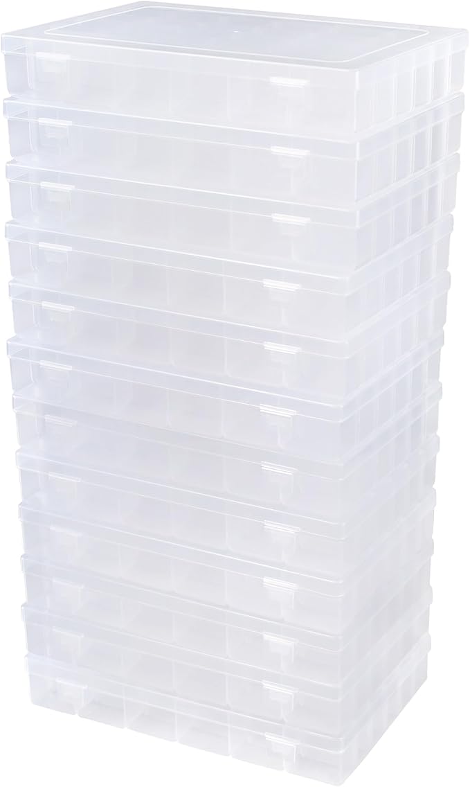 12 Pack 36 Grids Bead Organizer Plastic Organizer Box 3600 Tackle Box | Stackable Clear Boxes, Adjustable Dividers, 36 Compartment Storage Container, for Jewelry, Craft and Small Parts by Uxwuy
