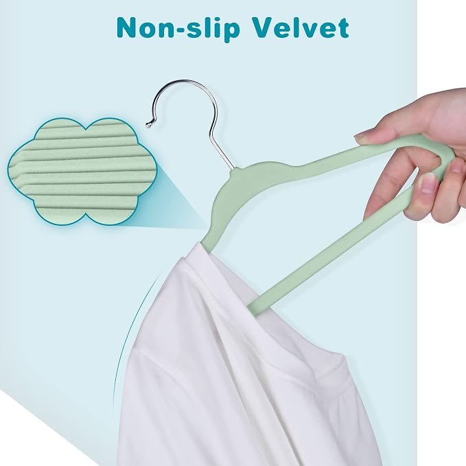 BAGAIL 50 Pack Kids Velvet Hangers 14 Inches Children's Clothes Hangers Non-Slip Baby Hangers for Infant/Toddler (Lime Cream) - Image 4