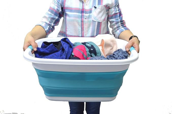 SAMMART 31L (8.1 gallon) Collapsible Plastic Laundry Basket-Foldable Pop Up Storage Container-Portable Washing Tub-Space Saving Hamper/Basket, Water capacity: 23L (6 gallon) (1, Bright Blue) - Image 6
