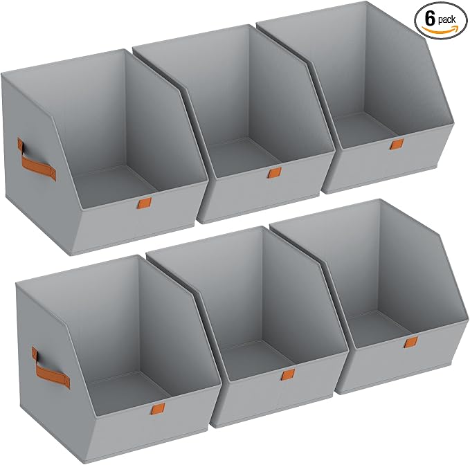 Fabric Closet Storage Cubes - 6 Pack Square Storage Bins with Dual Handles for Clothes, Towels, Toys, Cube Storage Organizers for Bedroom, Nursery, Shelves, Closet, Small Spaces, Grey by Homsorout