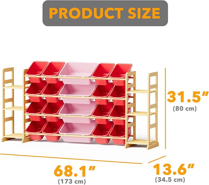 SpaceAid Toy Storage Organizer with 6 Shelves and 20 Bins, Toy Organizers Storage Bookshelf, Kids Bin Shelf Toys Box Bookcase for Bedroom Playroom Organization Room Decor, Red and Pink - Image 2