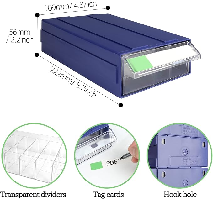 9pcs Sewing Craft Storage Box Hardware Craft Drawer Storage Cabinet Plastic Stacking Shelf With Divider Tag Cards Multifunctional Rack For Home Office Small Items (9, Blue) - Image 3