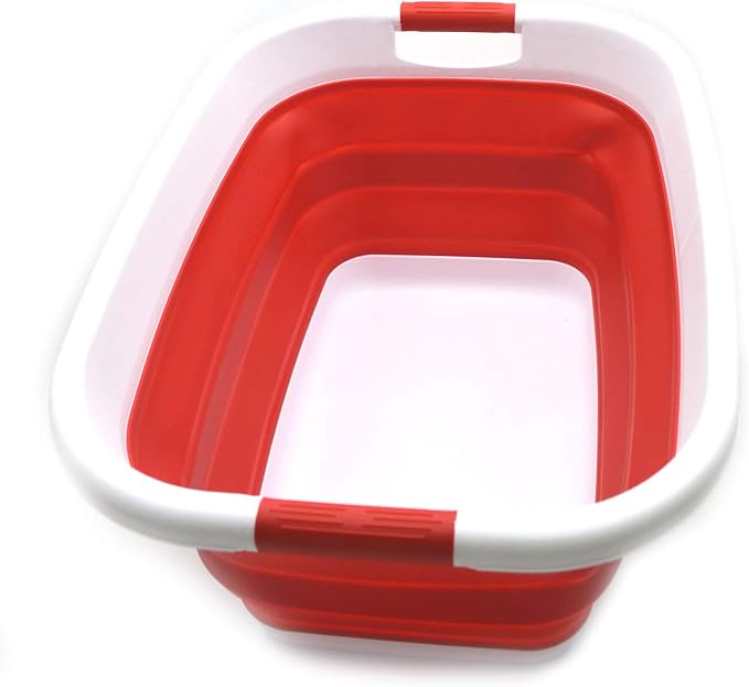 SAMMART 31L (8.1 gallon) Collapsible Plastic Laundry Basket-Foldable Pop Up Storage Container-Portable Washing Tub-Space Saving Hamper/Basket, Water capacity: 23L (6 gallon) (1, Red) - Image 4