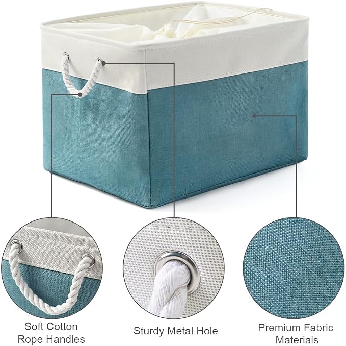 Storage Bin for Shelves - Extra Jumbo 3 Pack 20.5L×15.7W×13.8H Storage Basket for Organizing, Fabrin Storage cubes with Drawstring Cover for Living Room Bedroom Decor Closet（White & Green - Image 6