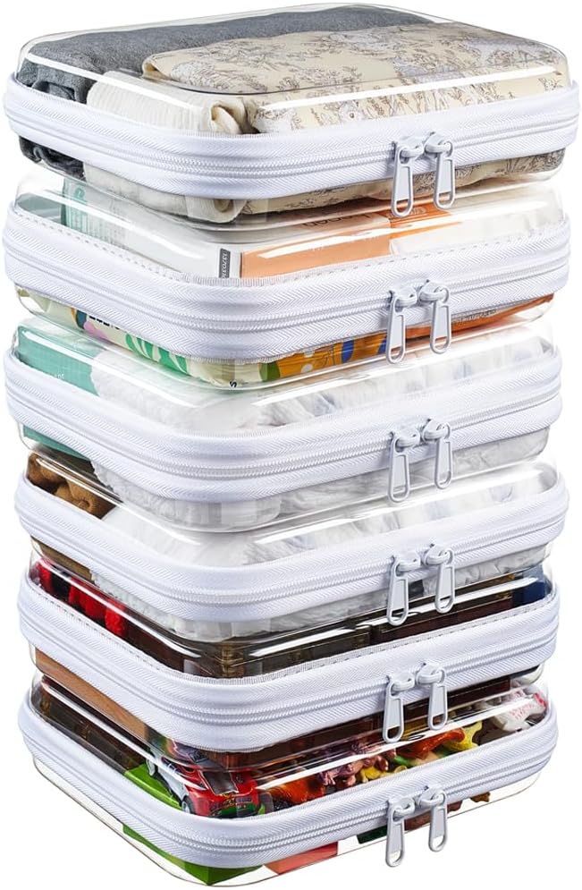 6-Pack Medium Clear Hard Shell Zipper Pouches, Clear Zipper Bags, Hard Case Pouches for Purse & Diaper Bag Organizer, and Travel Essentials (6M) by WELPIRT