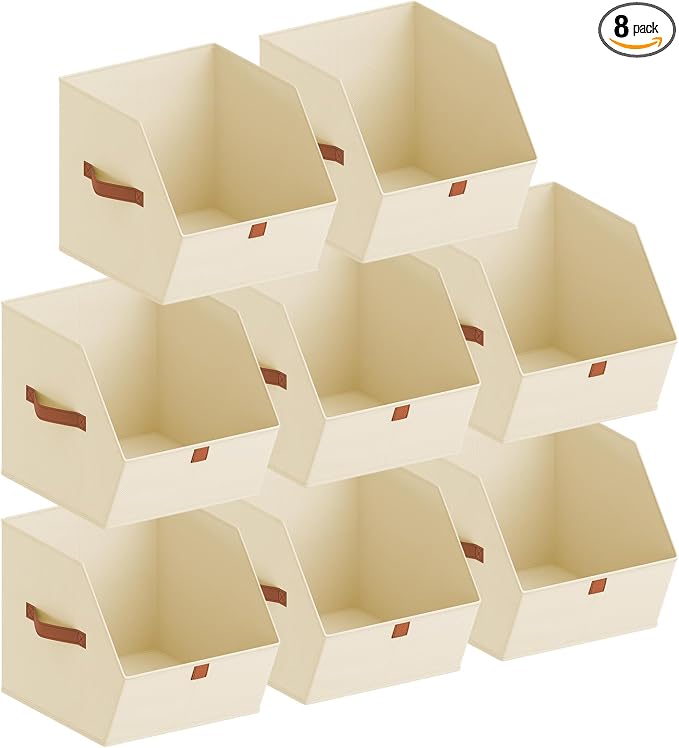 Fabric Closet Storage Cubes - 8 Pack Square Storage Bins with Dual Handles for Clothes, Towels, Toys, Cube Storage Organizers for Bedroom, Nursery, Shelves, Closet, Small Spaces, Beige by Homsorout