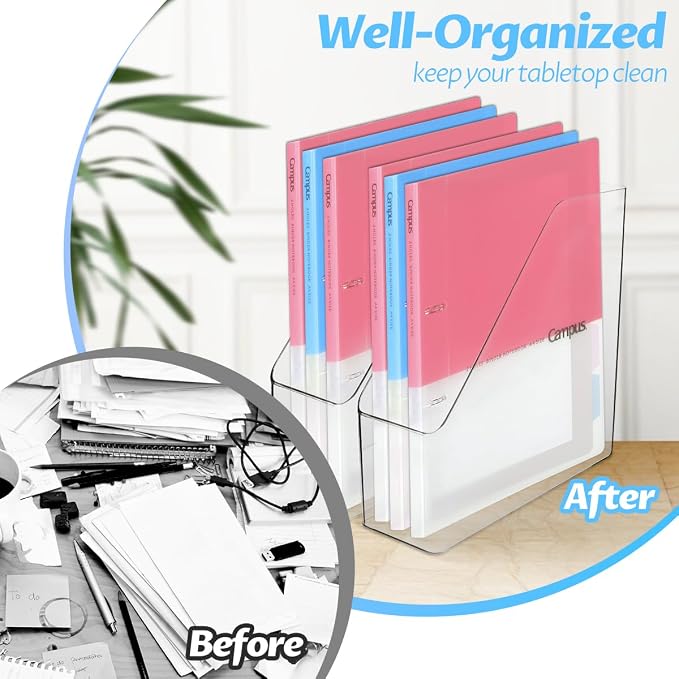 4Pcs Clear Acrylic Magazine File Holder Desktop Storage Organizer | Clear acrylic plastic bins for documents desktop sorter organizer for home office school desktop supplies. - Image 3