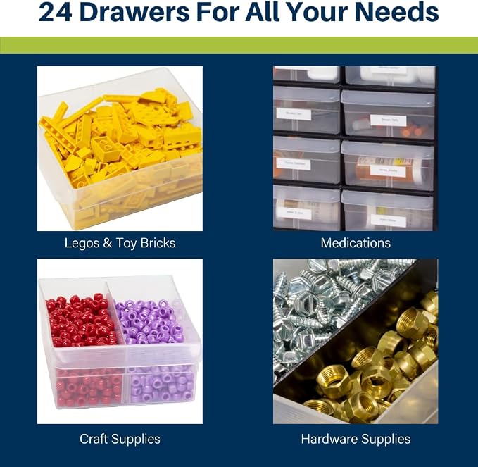 Akro-Mils 24-Drawer Plastic Drawer Storage Cabinet for Garage Organization, Bead Organizer, Building Bricks Storage, Teacher Toolbox, Makeup Organizer, 20-Inch W x 6-Inch D x 16-Inch H, 10124 White - Image 5
