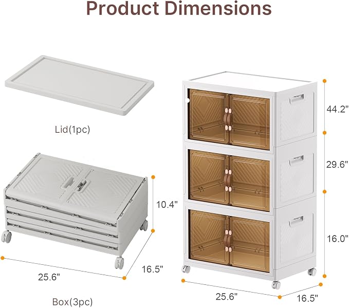Stackable Storage Bins with Lids, 360QT Lockable Storage Cabinet | Folding Storage Box with Doors and Wheels, Collapsible Plastic Drawers for Home, Garage, Office - Image 2