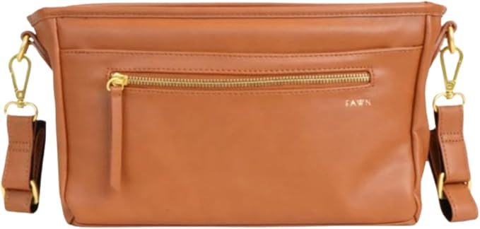 The Stroller Caddy, Premium Matte Faux Leather Stroller Organizer with Cup Holder, Brown Diaper Bag with Adjustable Stroller Straps, 2 Exterior Pockets 1 Zipper Pocket, 14x 5x 7 inches by FAWNDESIGN