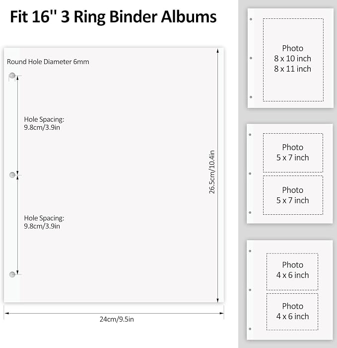 Zesthouse Photo Album Refill Pages for 3 Ring (10 Pack), 16 in Photo Albums Self Adhesive Pages Holds 8x10 5x7 4x6 2x3 Photos or Recipe Cards - Image 2