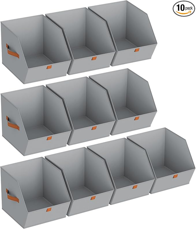 Fabric Closet Storage Cubes - 10 Pack Square Storage Bins with Dual Handles for Clothes, Towels, Toys, Cube Storage Organizers for Bedroom, Nursery, Shelves, Closet, Small Spaces, Grey by Homsorout