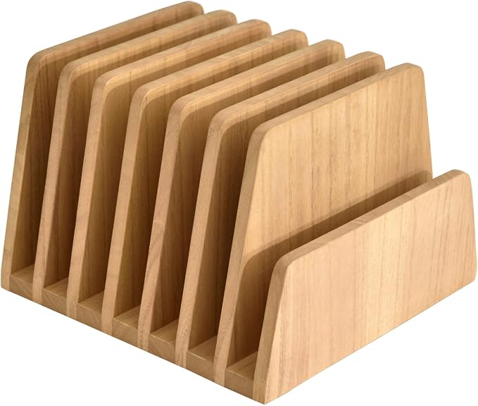 KIRIGEN Wooden File Organizer, 7-Slot Upright Holder for Desk Natural 7K-NA | Seven Upright Slots Sort Mail, File Folders, Papers, Bills, Envelopes, and Notebooks; 9.92 x 10.35 x 7.08 In, No Assembly by KIRIGEN