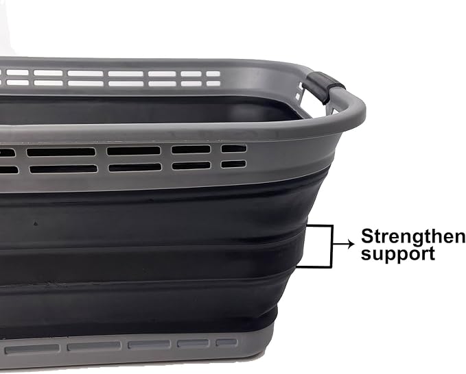 SAMMART 42L (11 Gallons) Collapsible Plastic Laundry Basket - Foldable Pop Up Storage Container/Organizer - Portable Washing Tub - Space Saving Hamper/Basket [BPA Free] (Grey/Black) - Image 5