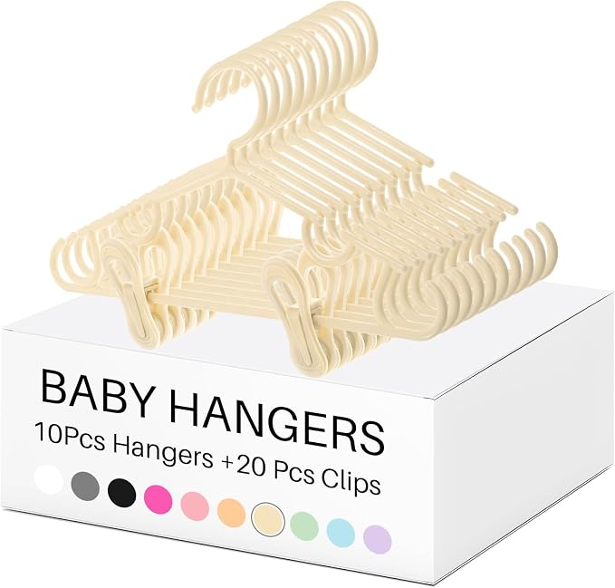 Hsei Baby Hanger with Clip for Pant,30 Packs Total,Yellow,10.6 Inch | 10 Kids Plastic Hanger with 20 Clips for Newborn, Nursery, Daycare, Preschool, Closet, Wardrobe Organizer for Baby Shower by Hsei
