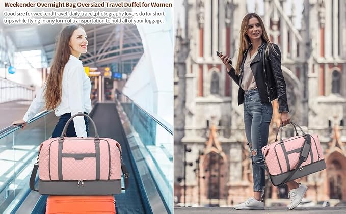 Weekender Bag, Large Travel Duffel Bag for Women, Carry on Overnight Bag with Shoe Compartment and Toiletry Bags - Image 9