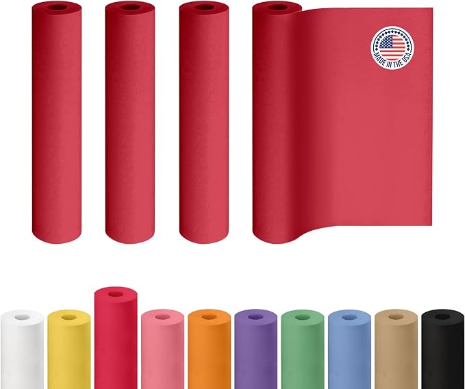 18" x 1200" (100 ft) Red Kraft Paper Roll, Pack of 4 - USA-Made Quality Craft Paper for Gift Wrapping, Kids' Arts & Crafts, School Projects - 100% Recycled, 50 lb Natural Material by IDL Packaging by IDLPackaging