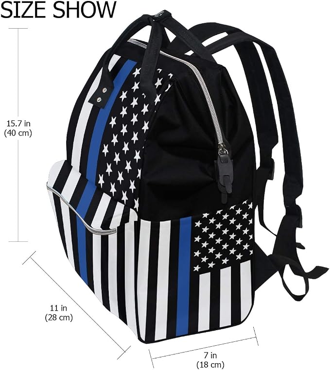 Large Capacity Baby Diaper Bag Thin Blue Line American Police Flag Durable Multi Function Travel Backpack - Image 2