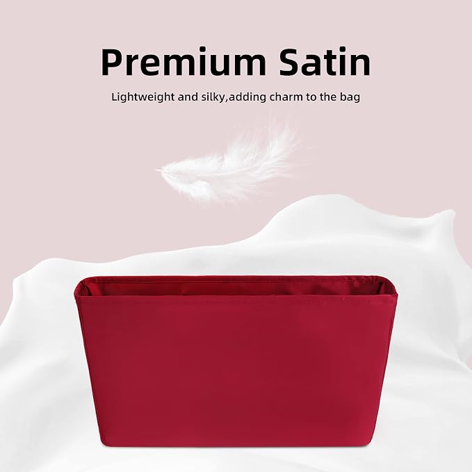DGAZ Silk Purse Organizer Insert for Neverfullbag(Wine Red,MM) | Soft and Lightweight,Perfect Fit,Multi-pocket Storage,Bag Protector,Luxury Bag Care,Handmade,for Smooth Bag Organizer - Image 3