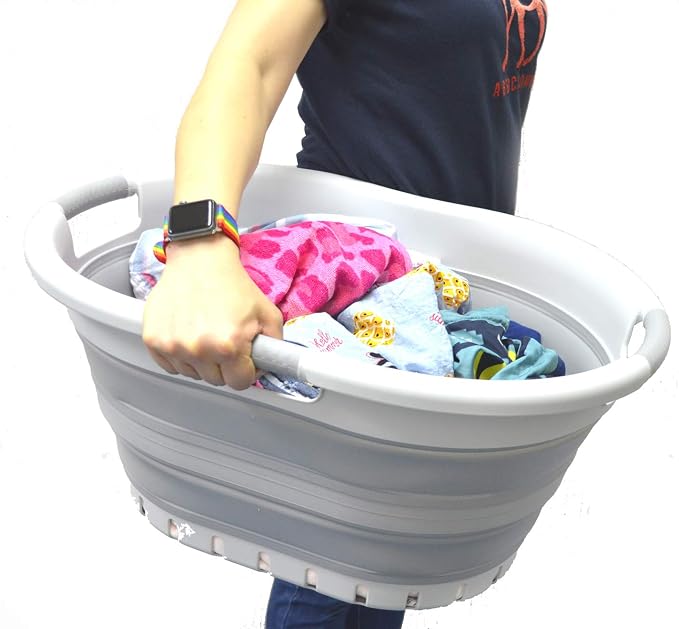 SAMMART 36L (9.5 gallon) Set of 2 Collapsible 3 Handled Plastic Laundry Basket-Foldable Pop Up Storage Container/Organizer-Space Saving Basket (2, Grey/Grey) - Image 6