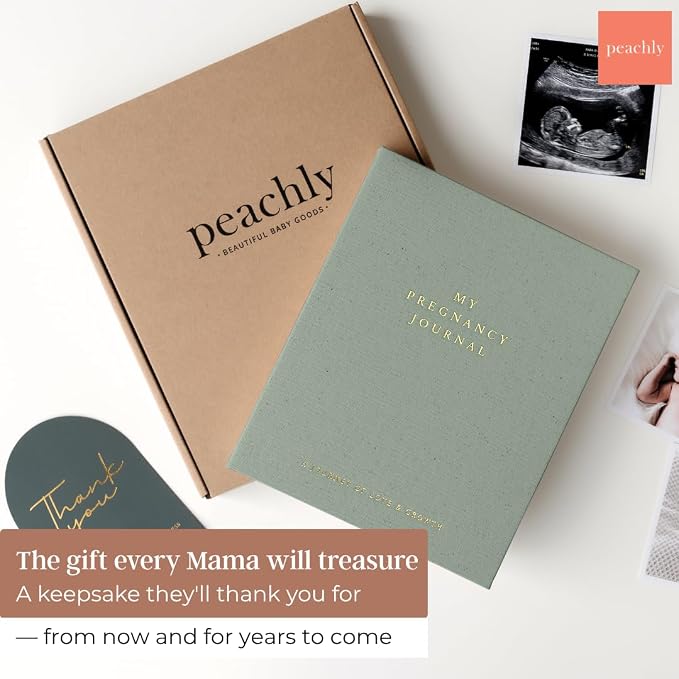 Peachly Pregnancy Journal for First Time Moms - Linen Memory Book (Sage) | Gift-boxed 110-page maternity keepsake & pregnancy scrapbook. Bump photo pages, hospital & newborn checklists, archival paper - Image 6