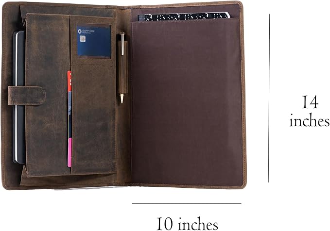 Leather Business Portfolio with Luxury Pen Business Personal Organiser Folder Full Grain Leather padfolio by KomalC (Buffalo Distressed Tan) - Image 3