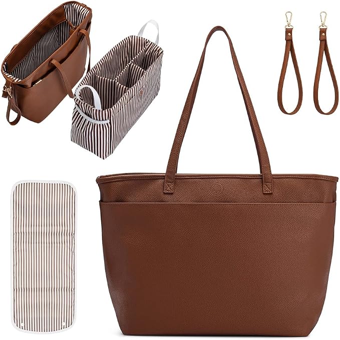 Parker Baby Co. Willow Tote, Vegan Leather Diaper Tote & Removable Insert | Stylish diaper tote bag with removable insert, changing pad and stroller hooks create a polished work-to-baby carryall by ParkerBabyCo