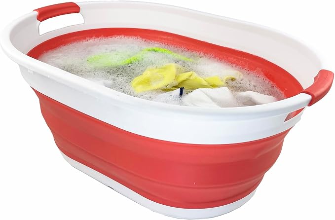 SAMMART 39L (10.3 gallons) Collapsible Plastic Laundry Basket - Foldable Washing Tub - Easy Storage & Pop Up Saving (White/Coral Pink(Set of 2)) - Image 6