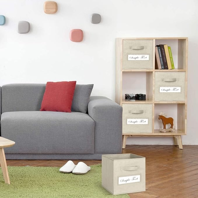 13x13x13 storage cube bins (Set of 10) Fabric storage cubes with 10 Labels Window Cards & a Pen, storage cubes 13x13, Collapsible 13 inch cube storage bins, Cubby Organizer Boxes, Beige - Image 5