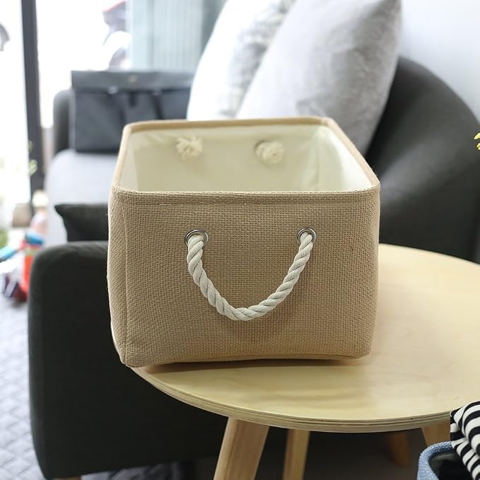 Decorative Basket Rectangular Fabric Storage Bin Organizer Basket with Handles for Clothes Storage (Beige, Medium-1Pack,13.8L*9.8W*6.7H) - Image 9