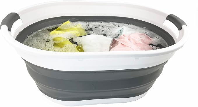 SAMMART 39L (10.3 gallons) Collapsible Plastic Laundry Basket - Foldable Washing Tub - Easy Storage & Pop Up Saving (White/Steel Grey) - Image 6