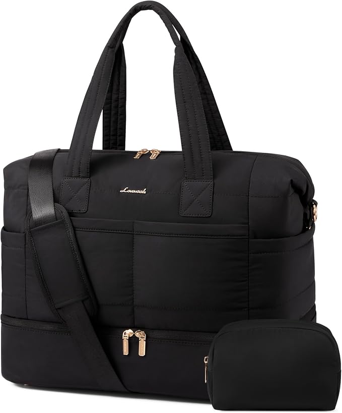 LOVEVOOK Travel Duffle Bag - Puffer Weekender Bags For Women with Shoe Compartment,50L Carry On Overnight Duffel Bags For Airplanes,Hospital Bag for Labor and Delivery,2Pcs by LOVEVOOK