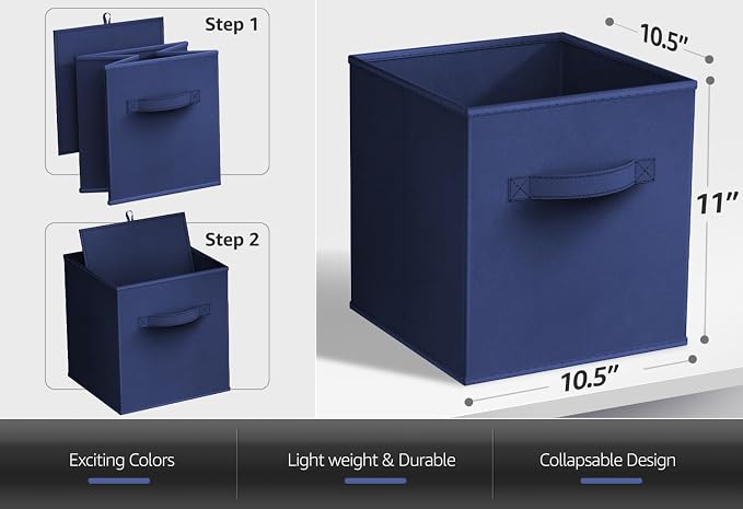 Sorbus Storage Cubes - 11" Foldable Storage Bins with Handle for Nursery, Playroom, Closet Organizers and Storage - 6 Fabric Shelf Basket for Toys, Books, Clothes - Yellow Navy & Red Storage Bins - Image 3
