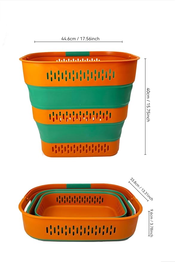 SAMMART 38L(10 Gal) Collapsible Laundry Basket - Foldable Pop-Up Storage Container/Organizer-Portable Space Saving Hamper, Measure 17.5x13.3x15.7"/3.8" Expanded/Collapsed (2, Autumn Leaf/Forest Green) - Image 8