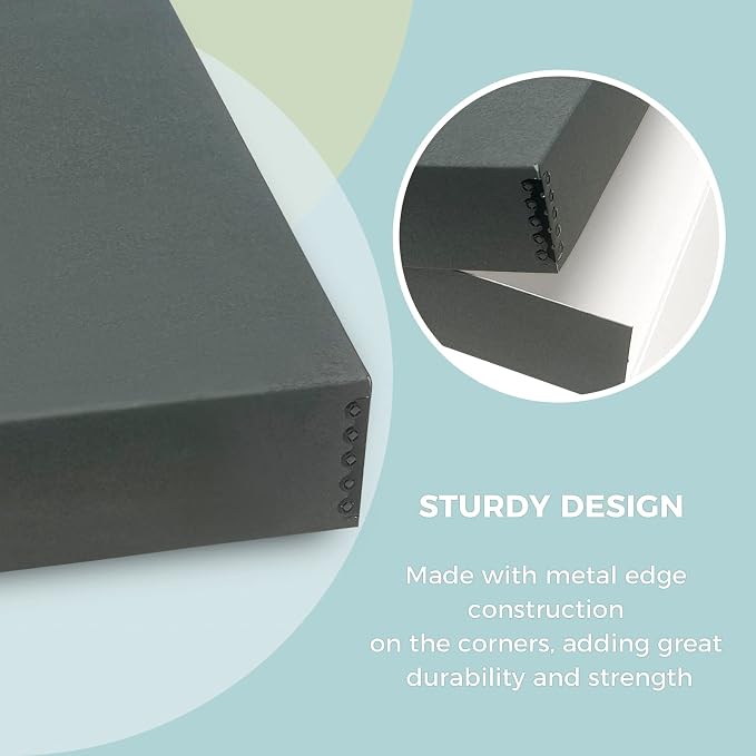 Golden State Art, Drop Front Archival Storage Box, Gray, 14.75x18.75x3 Inch | Acid-Free Museum Box with Metal Edge Corner, for Storing Artwork Photos Documents Prints Arts And Crafts - Image 9