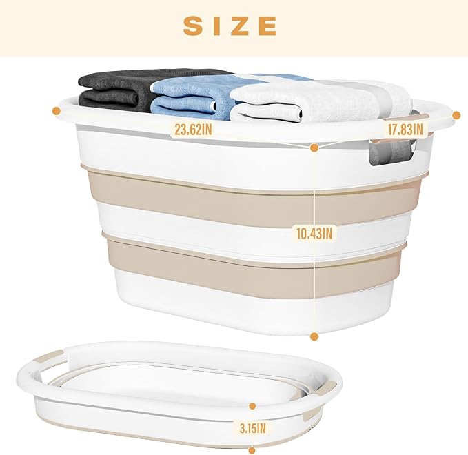 OOAMBB 43L(11.5Gallon) Collapsible Plastic Laundry Baskets (Beige, 2 Packs) | Pop Up Laundry hamper/Storage Container,Foldable Laundry Basket with Large Capacity,Sturdy,Space Saver - Image 5