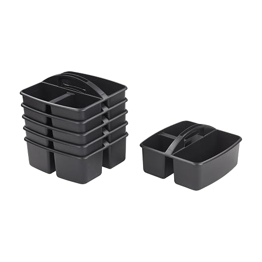 ECR4Kids 3-Compartment Small Plastic Caddy, Multipurpose Organization, Black, 6-Pack by ECR4Kids