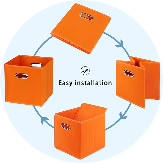 Fabric Cubby Storage Bins,13x13x13 Inches,Cube Organizer Bin Foldable Storage Boxes with Dual Handles Fabric Organizer Box and collapsible Storage basket,Set of 8,Orange - Image 6